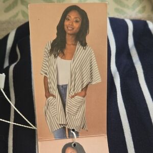 Striped Navy and White Open Cardigan